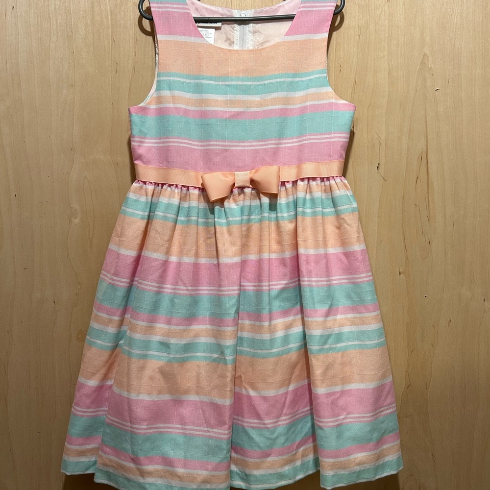 Bonnie Jean Girls Multicolor Pastel Striped Dress with Bow